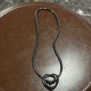 Black Beaded Hematite Heart Necklace!